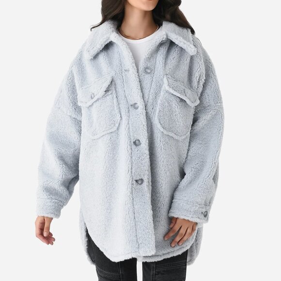 A.L.C. Cambrie Light Blue Burron Front Teddy Jacket Size Medium - Picture 1 of 5